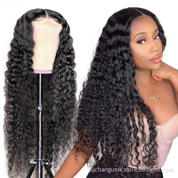 Double Drawn Indian Human Hair Lace Front Closure Wig Virgin Remy Raw Indian Hair Deep Wave 4*4 Closure Pre Plucked Lace Wig